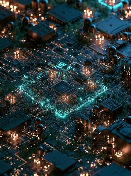 Aerial view of a city at night. the city appears to be densely populated with buildings and skyscrapers. the buildings are of different sizes and shapes, and they are arranged in a grid-like pattern.