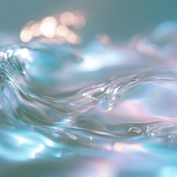 Stunning vibrant close-up of gently flowing water surface with shimmering reflections and soft pastel colors creating a calming and dreamy atmosphere