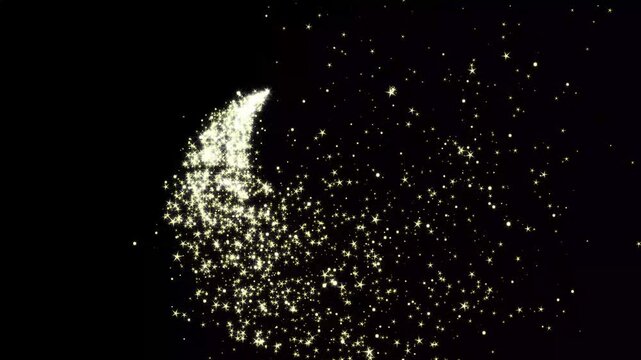 Luxury golden glitter sparkle trail animation on black screen, magical swirl path with fairy dust particles, glowing star tail ,4k