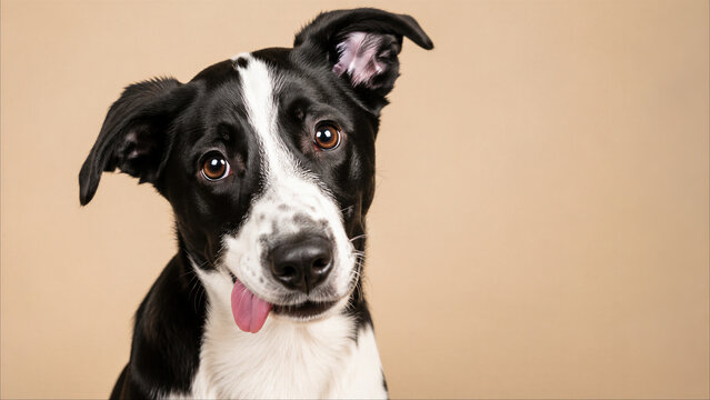 Black and white dog tilting its head