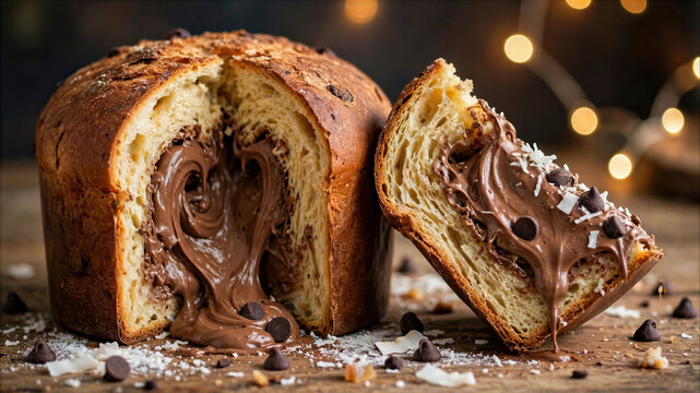 Sliced sweet bread filled with chocolate cream