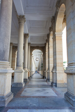 View of the historic columns in Karlovy Vary, Czech Republic during the day