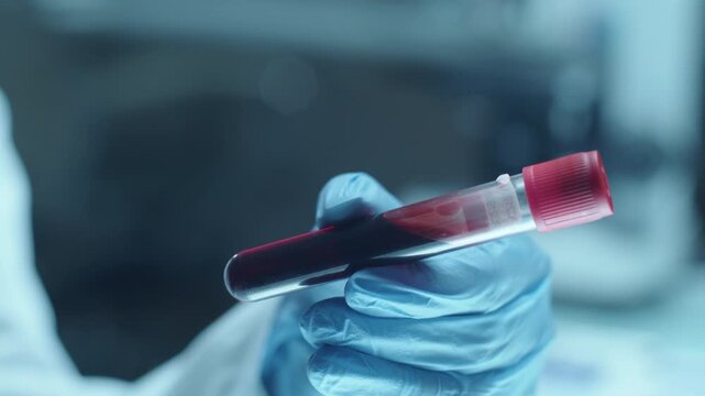 Doctor Hand Holding Test Tube with Donor Blood for Medical Research