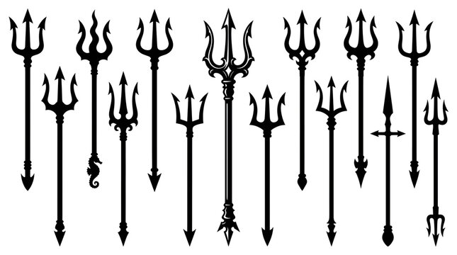 Black Silhouettes of Poseidon Tridents and Sea Spears Collection