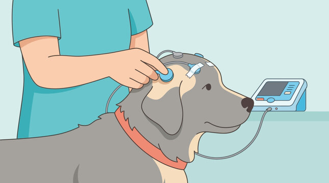 Veterinary EEG test on dog with sensors, isolated on transparent background