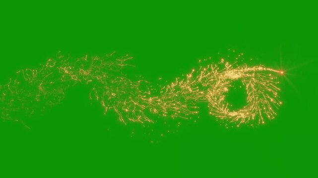 Flowing gold dust waves, sparkling glitter particles, shimmering luxury light trail, golden particle motion, abstract festive background, glowing dust from below on deep green background. 4k footage