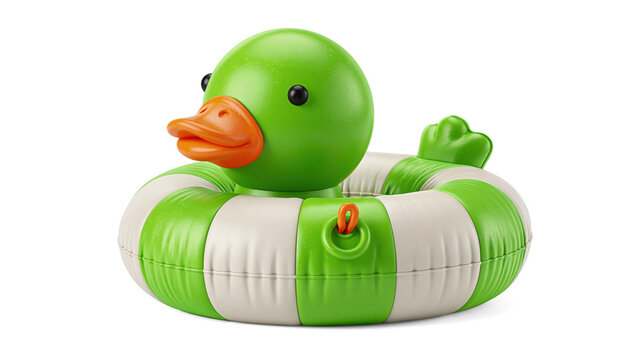Green Duck Toy With Striped Swim Ring