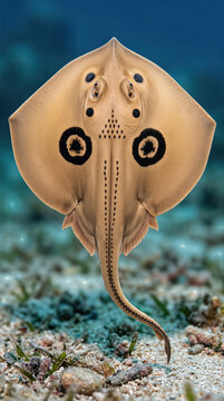 Bluespotted ribbontail ray Taeniura lymma underwater over sandy seabed