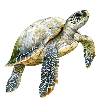 Turtle, watercolor vector, isolated on a white background.