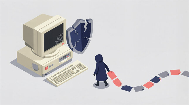 Hacker stealing data from old computer