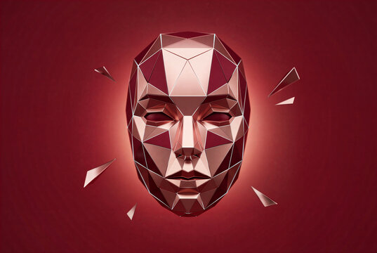 Low poly geometric face with red glow
