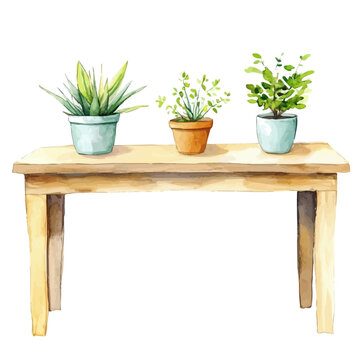watercolor vector of Table, isolated on a white background.