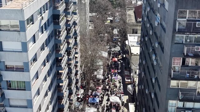 Aerial View of Trist&aacute;n Narvaja Street Market in Montevideo, Uruguay