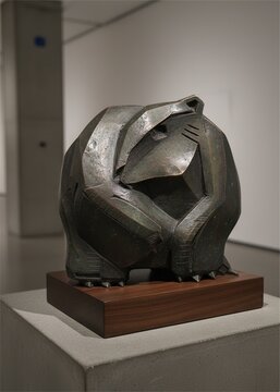 Abstract geometric bronze bear sculpture