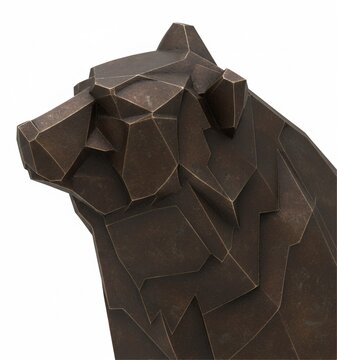 Geometric bronze bear head sculpture