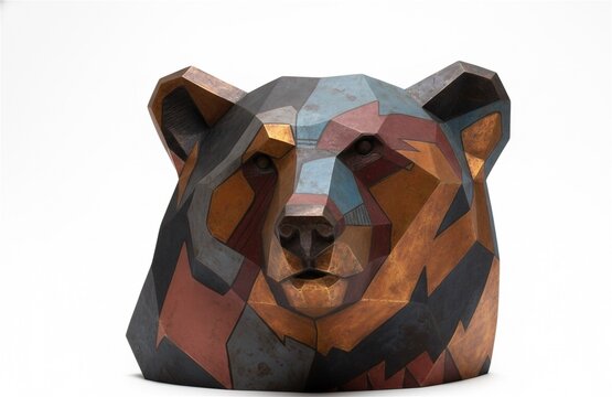 Colorful geometric bear head sculpture