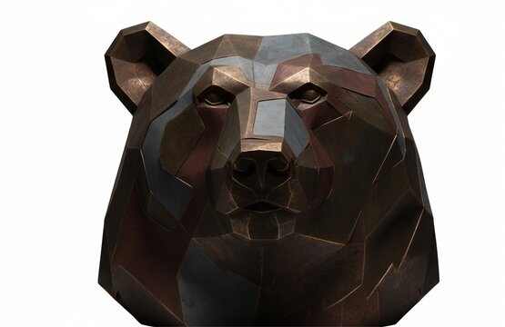 Frontal geometric bronze bear bust