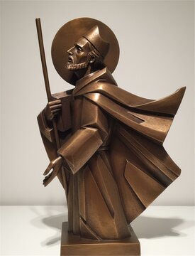 Geometric Saint Ignatius pilgrim bronze statue