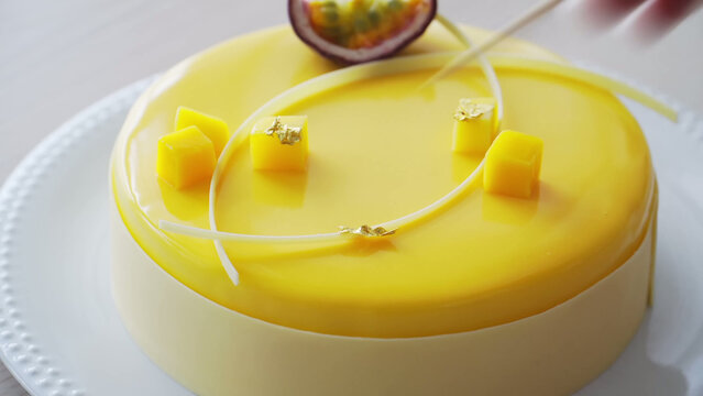 Mango passion fruit mousse cake
