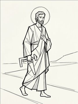 Saint Joseph walking with axe and lily