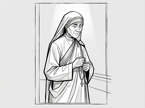 Mother Teresa praying with rosary