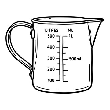 Hand drawn sketch of a kitchen measuring cup with scale