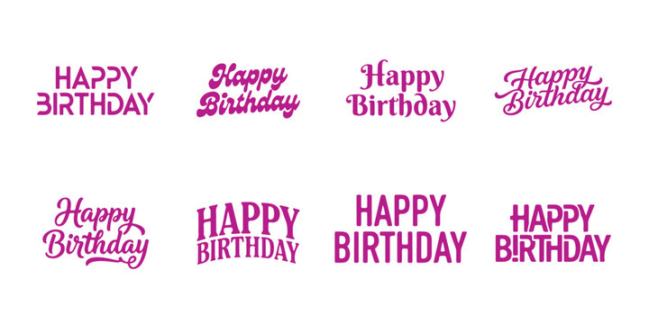 Happy birthday typography set with pink vector lettering templates