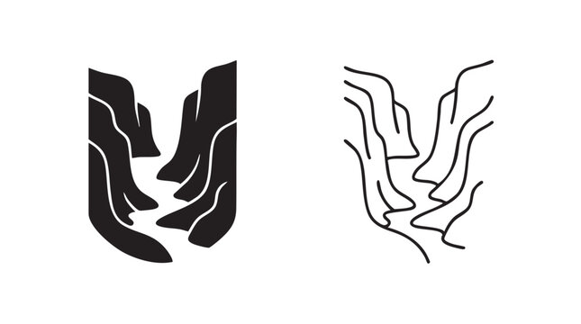 fjord cliffs vector icon set, abstract landscape design