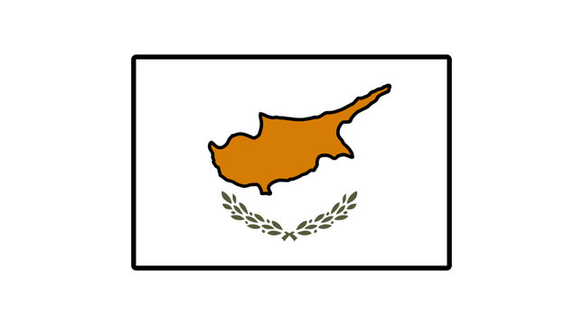 The national flag of Cyprus features an outline of the island in copper on a white background with two olive branches.