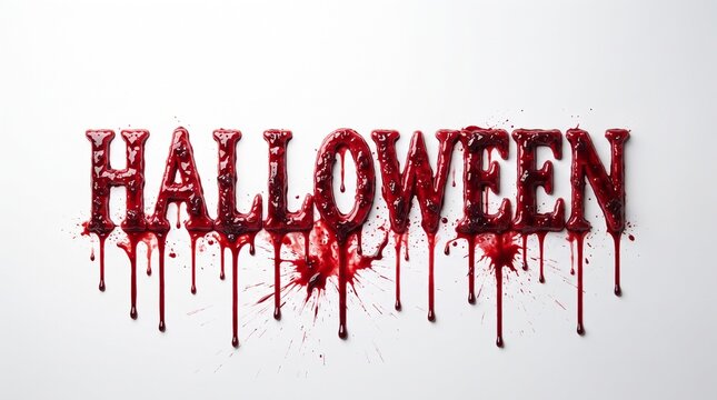 Halloween text with blood drip effect isolated on white background