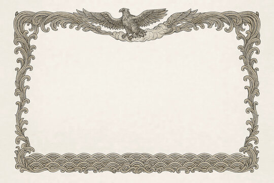 Certificate dan grade diplom karate. Old vintage diplom paper, with frame texture background art design.