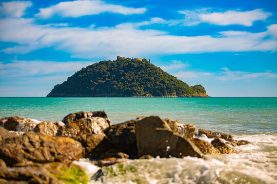 Gallinara Island, Ligurian coast, in the Riviera di Ponente, municipality of Albenga, Province of Savona, Liguria. Nature reserve in the Ligurian Sea