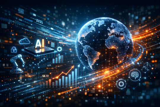 Digital Transformation Concept with Futuristic Data Flow and Smart Technology Visualization