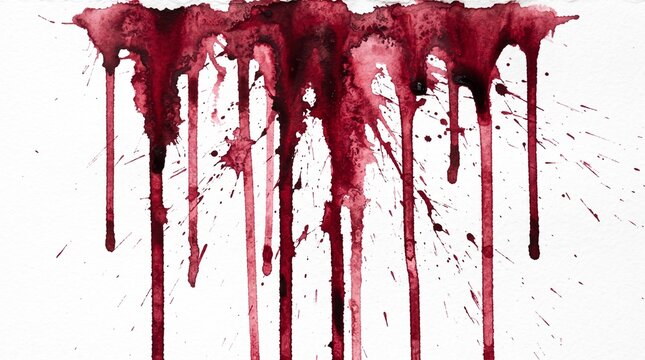 Red blood or paint flowing down on transparent background. Halloween, murder and horror concept. Red ink splash, splatter and stain.