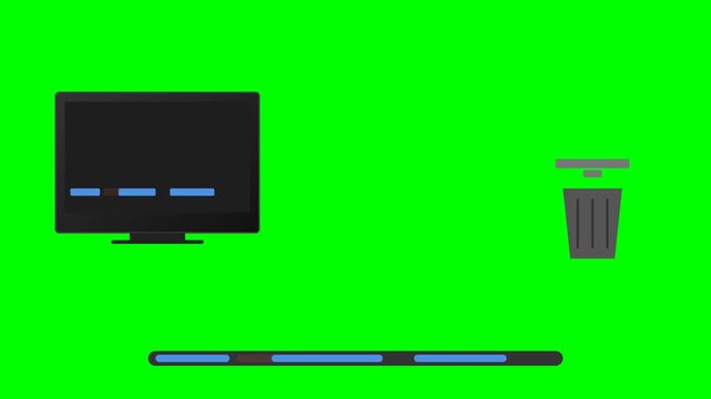 Motion Graphic Animation of Deleting Files from Computer Screen to Trash Bin on Green Screen
