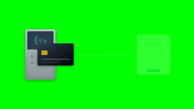 Contactless Payment with Credit Card on POS Terminal and Digital Success Receipt on Green Screen