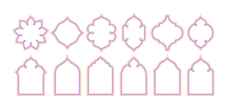 Diwali Mandala Frames. Indian Deepavali Arch Shapes Ornate Doors. Vector Design with Festive India Patterns. Traditional Festival Vector Background with Elegant Gold and Pink Ornaments. Decorative Diw