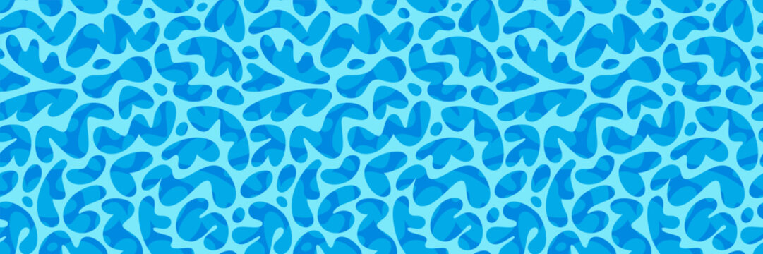 Sea Wave Summer Water Pattern. Blue Ocean Summer Seamless Texture. Vector Splash Water Ripple Background. Azure Liquid Blob Abstract Pool Bottom Surface.