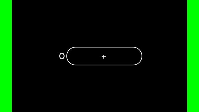 Animated quantity selector UI element with plus and minus buttons