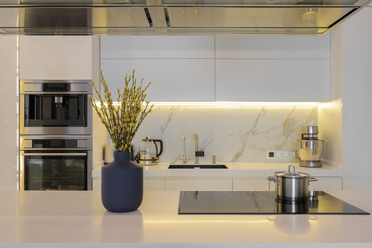 White kitchen apartment interior island