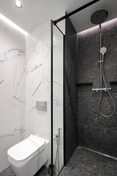 Apartment bathroom interior shower toilet