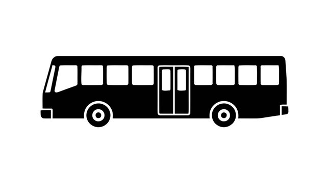 Vector illustration of black silhouette icon of a public transport bus on a transparent background