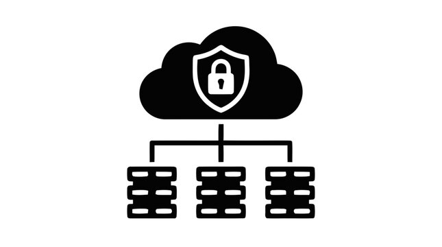Vector illustration of cloud data security and server network icon on a transparent background