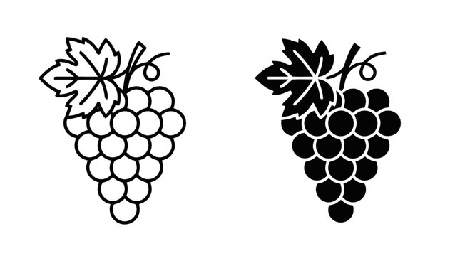 Vector illustration of black and white grape icons set on a transparent background