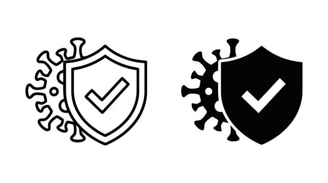 Vector illustration of virus protection shield icons on a transparent background