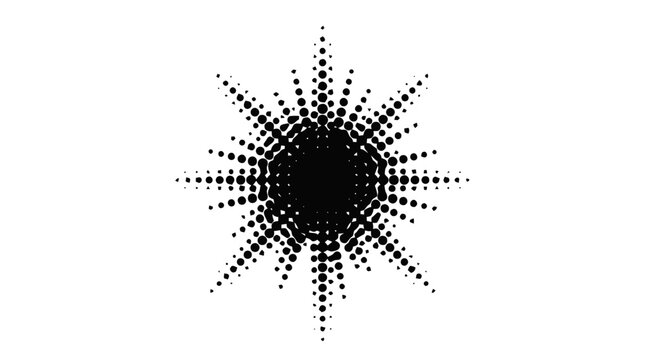 Vector illustration of abstract sun burst shape with halftone dot pattern on a transparent background