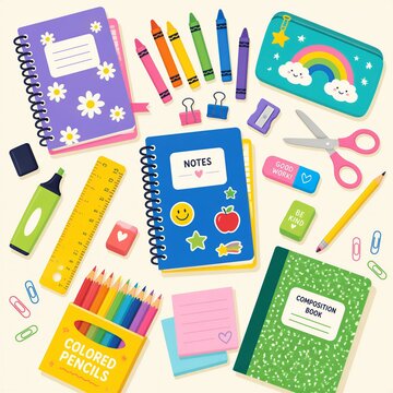 Cute pastel back to school supplies set