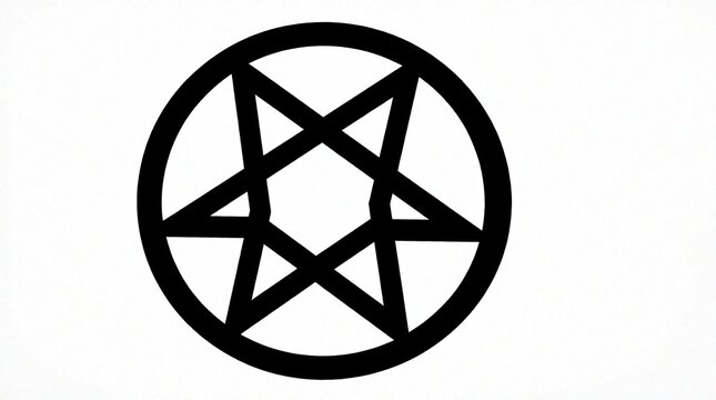 Black pentagram symbol inside circle on white background. Ancient occult sign with five pointed star shape. Mystical pentacle icon for spiritual, pagan, Wiccan themes. Geometric esoteric graphic used