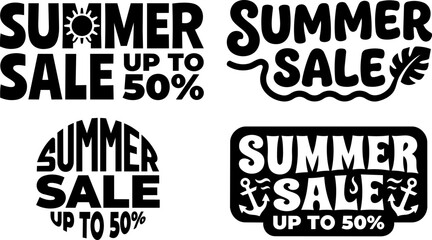 Obraz premium Summer sale vector lettering collection featuring creative typography and seasonal icons for retail marketing promotional designs