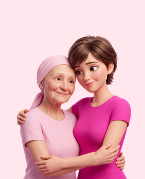 Apoio entre mulheres em ilustra&ccedil;&atilde;o 3D do Outubro Rosa